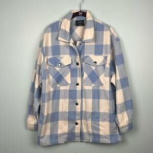HFX plaid women’s wool blend cozy shacket/ chore coat oversized small